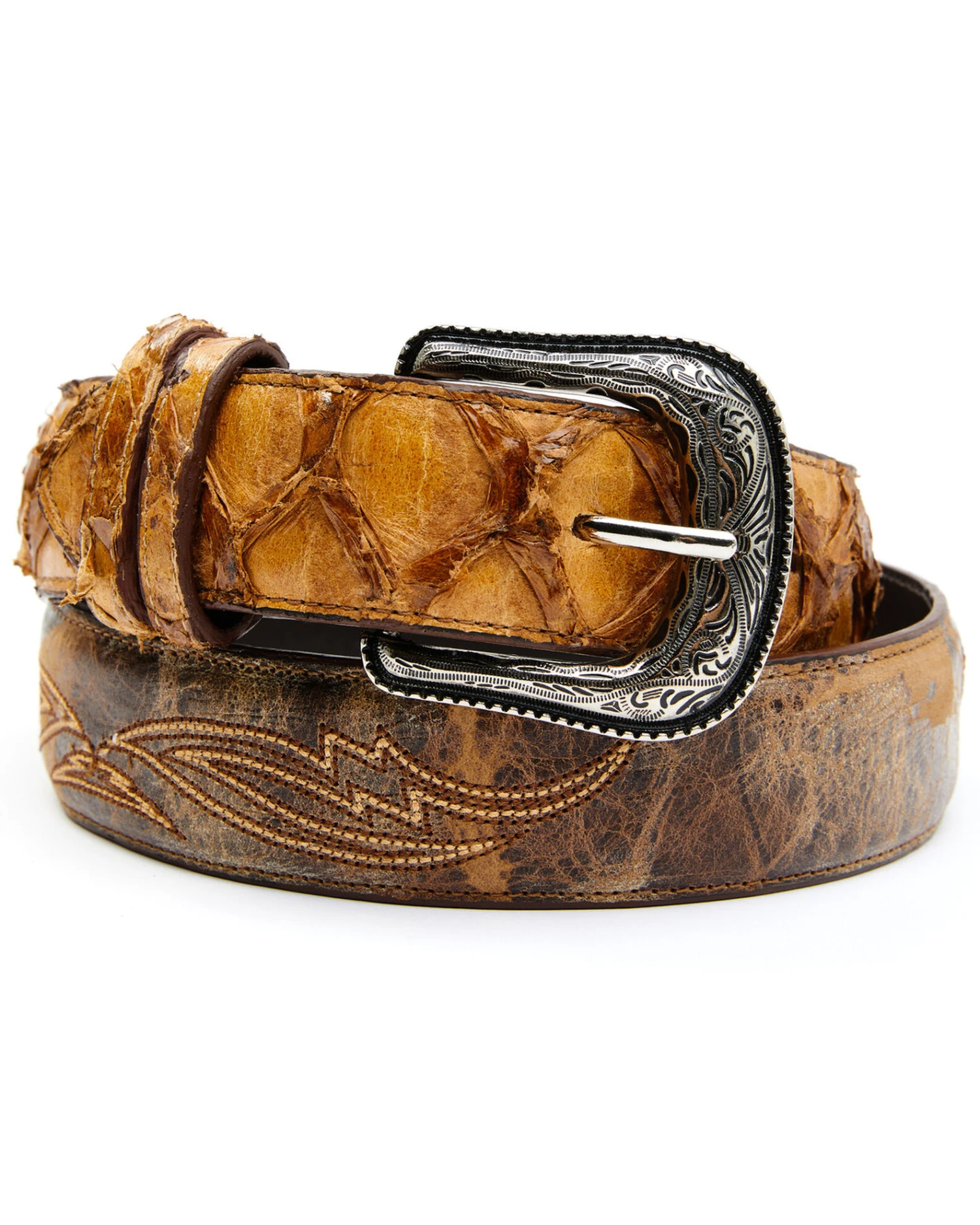 Cody James Men's Camel Embroidered Pirarucu Belt 1 Cody James Men's Camel Embroidered Pirarucu Belt