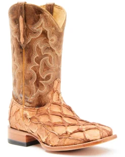Cody James Men's Caramel Matte Pirarucu Exotic Western Boots - Broad Square Toe -Cody James 2000351586 255 P1 1