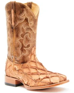 Cody James Men's Caramel Matte Pirarucu Exotic Western Boots - Broad Square Toe 
