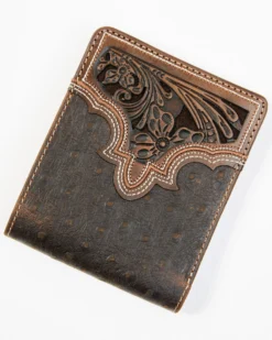 Cody James Men's Brown Ostrich Bifold Tooled Wallet