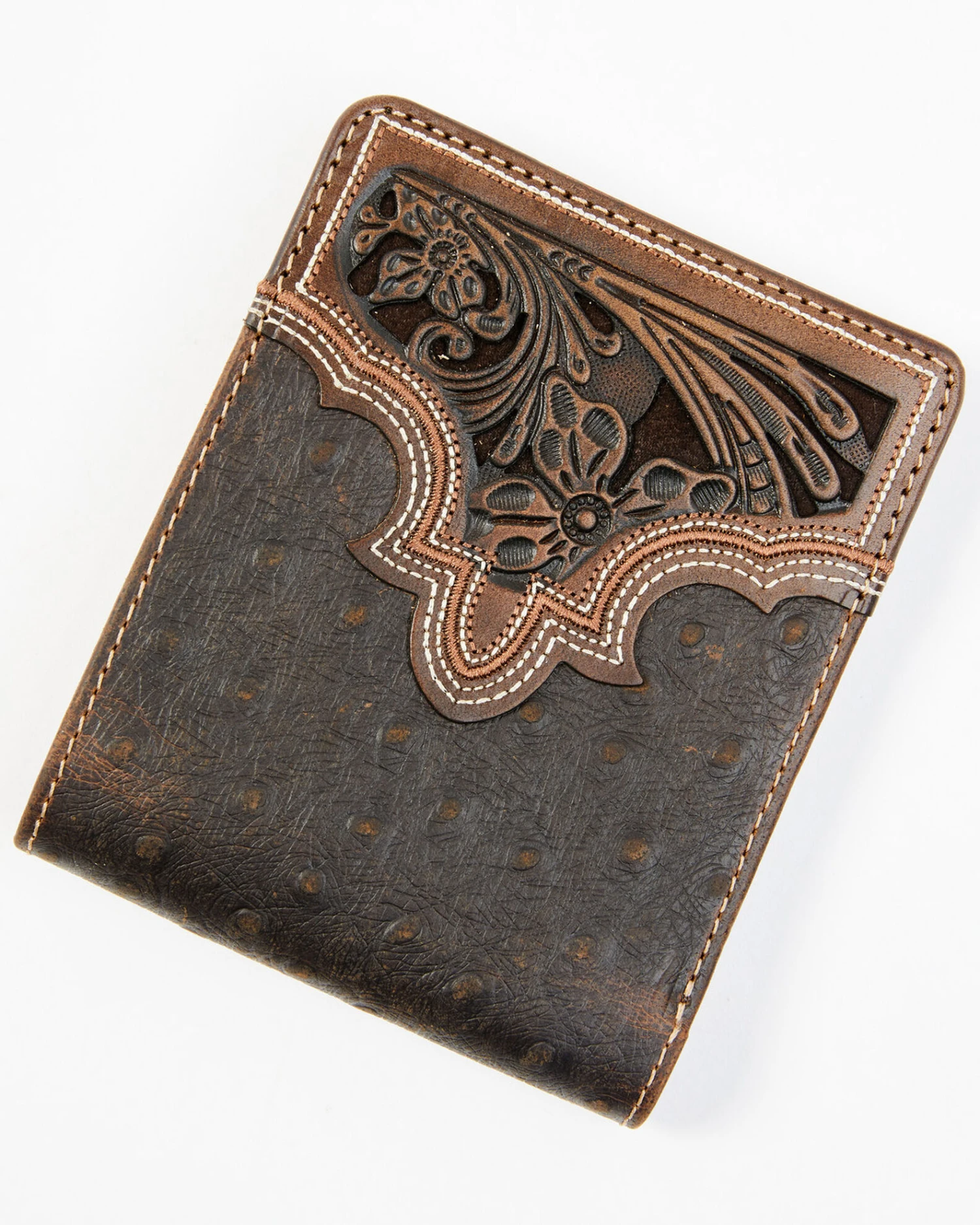 Cody James Men's Brown Ostrich Bifold Tooled Wallet 1 Cody James Men's Brown Ostrich Bifold Tooled Wallet