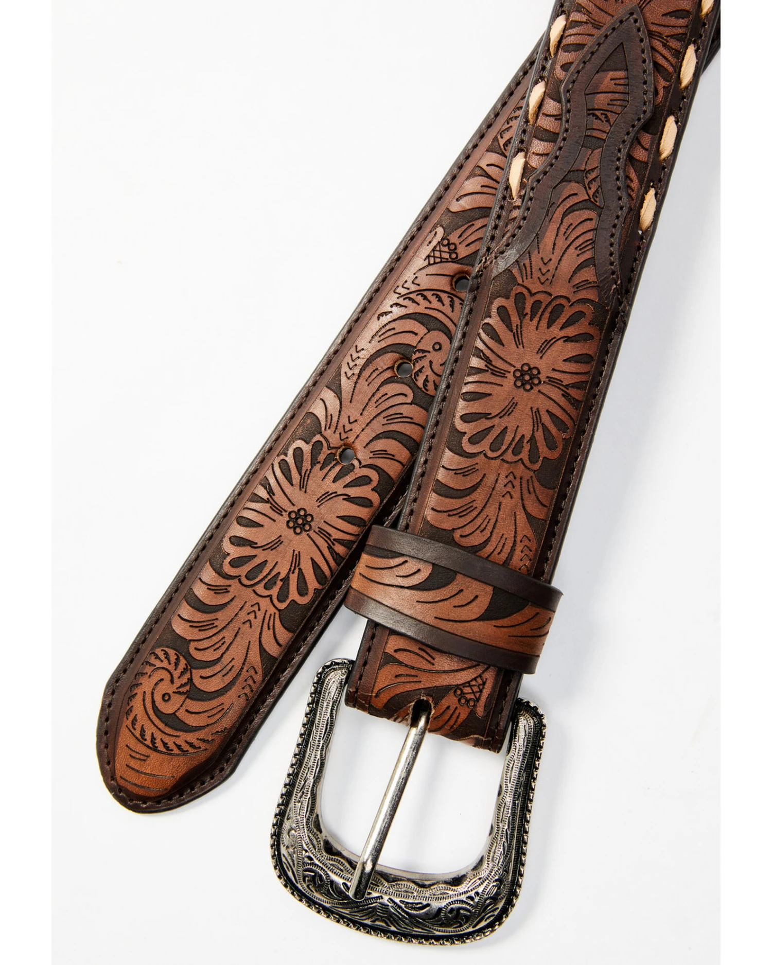 Cody James Men's Lasered Floral Pattern Cream Lace Leather Belt 2 Cody James Men's Lasered Floral Pattern Cream Lace Leather Belt - Image 2