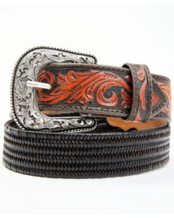 Cody James Men's Brown Floral Hand Tooled Stretch Bonded Strap Western Belt 