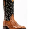 Cody James Men's Full Quill Cognac Ostrich Exotic Western Boots - Broad Square Toe 