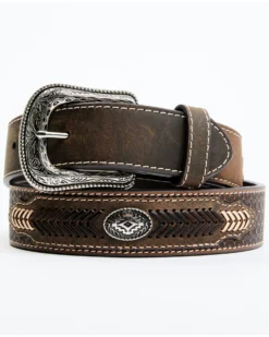 Cody James Men's Brown Southwestern Concho Belt With Lace Detail