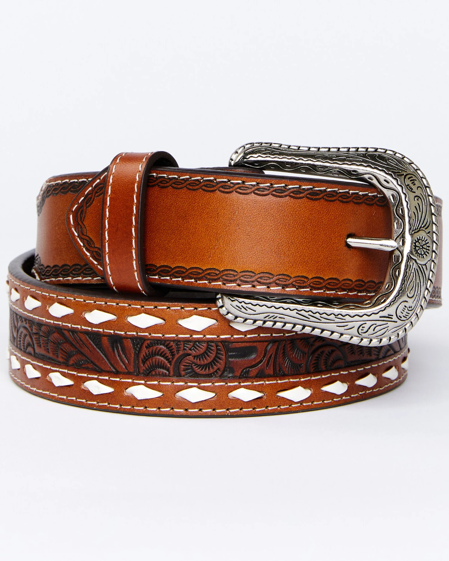 Cody James Men's Brown & Cream Lace & Floral Embossed Belt 1 Cody James Men's Brown & Cream Lace & Floral Embossed Belt
