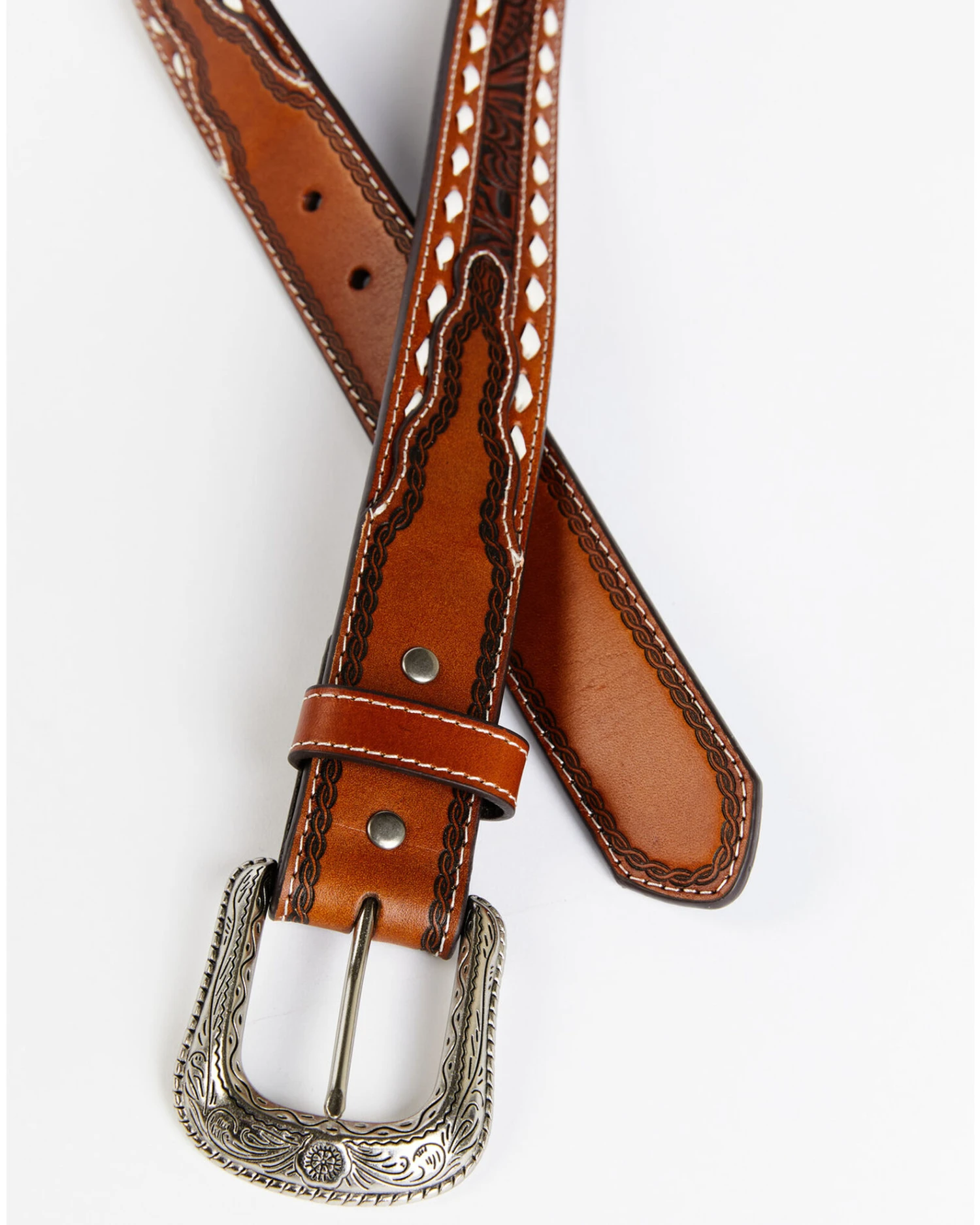 Cody James Men's Brown & Cream Lace & Floral Embossed Belt 2 Cody James Men's Brown & Cream Lace & Floral Embossed Belt - Image 2