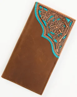 Cody James Men's Turquoise Underlay & Brown Tooled Rodeo Wallet