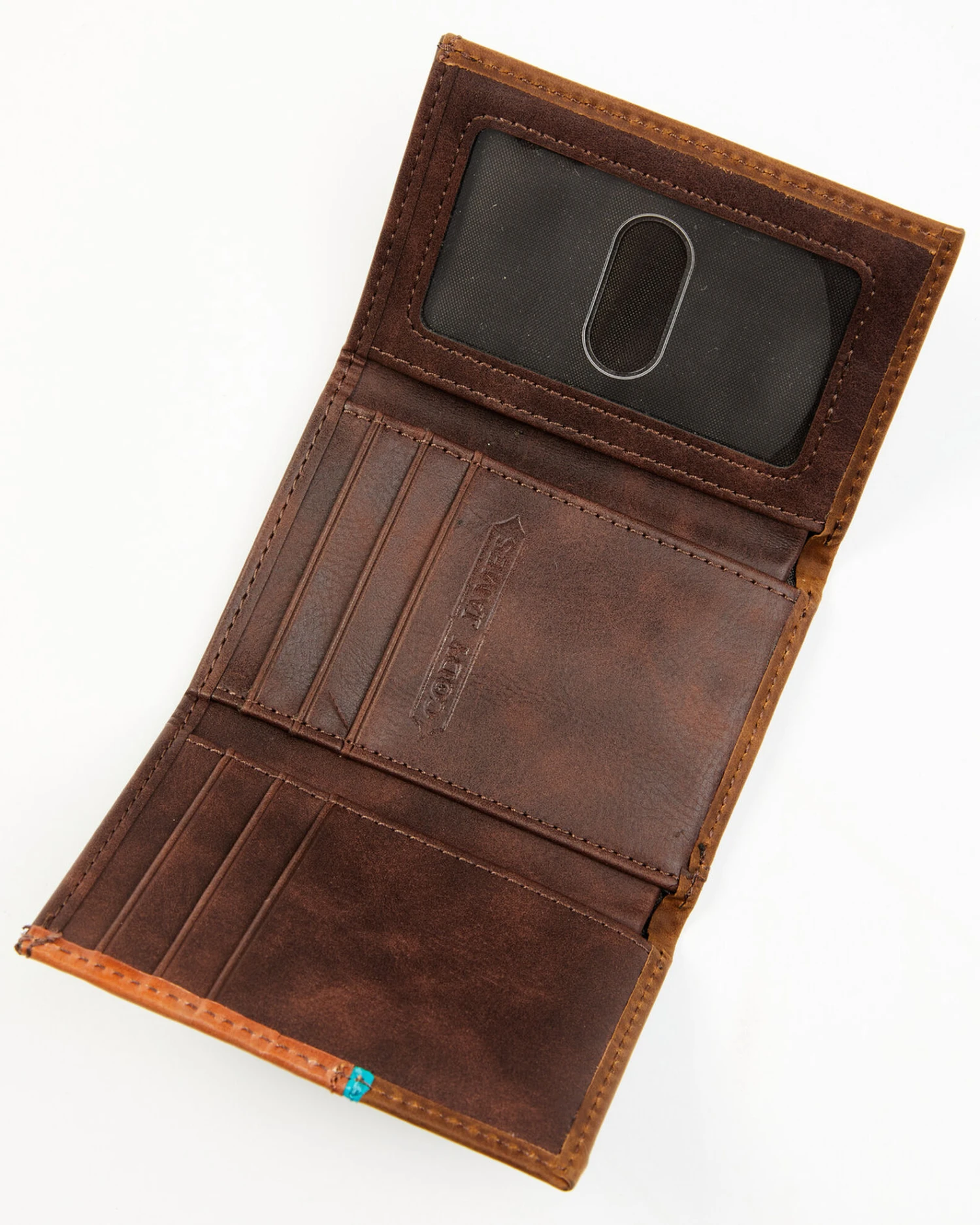 Cody James Men's Turquoise Underlay & Brown Tooled Trifold Wallet 2 Cody James Men's Turquoise Underlay & Brown Tooled Trifold Wallet - Image 2
