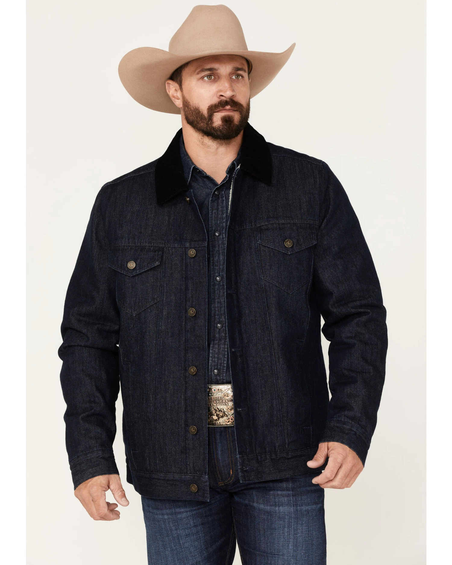 Cody James Men's Grand Teton Dark Wash Sherpa Cord Collar Denim Jacket 1 Cody James Men's Grand Teton Dark Wash Sherpa Cord Collar Denim Jacket