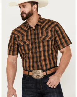 Cody James Men's Caliente Small Plaid Print Short Sleeve Western Snap Shirt