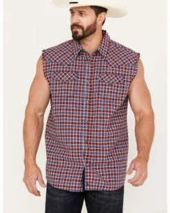 Cody James Men's Plaid Stars Bubba Sleeveless Western Shirt